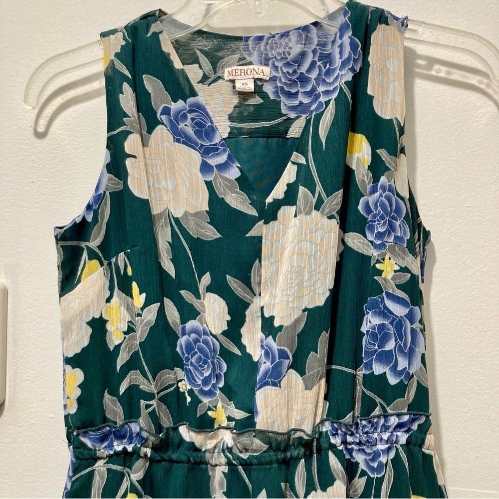 Merona Maxi Dress Womens XS Hunter Green Floral Sleeveless Dress Dark Green - Picture 2 of 10